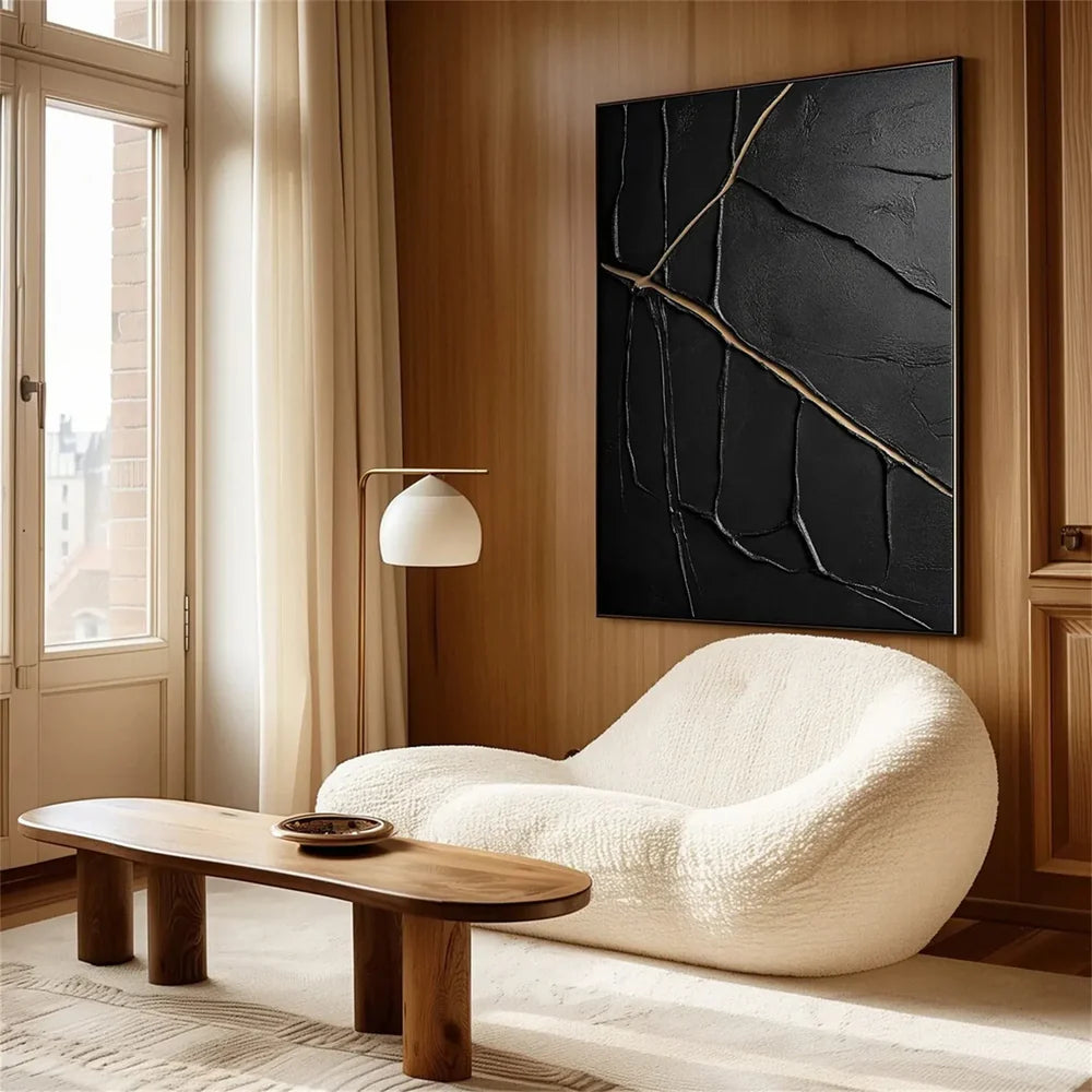 Black Minimalist Textured Canvas Art #WZ044