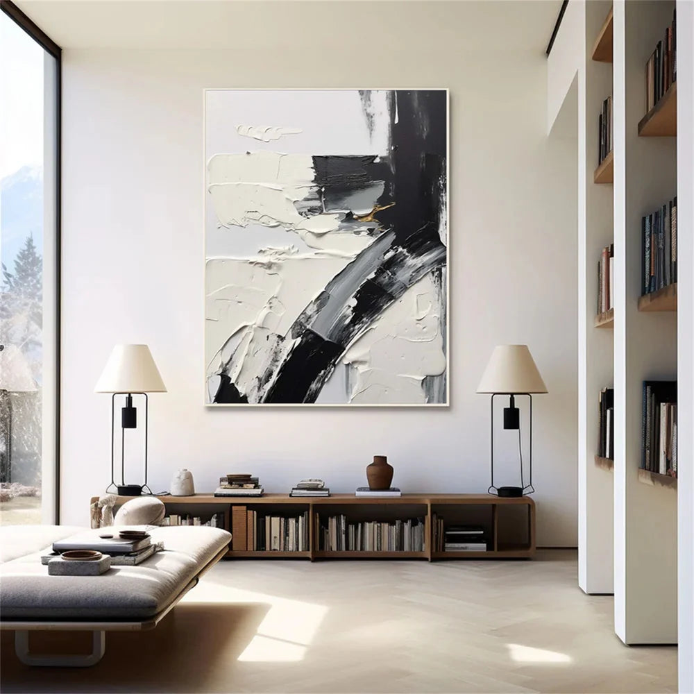 Black and White Minimalist Textured Canvas Art #WZ013