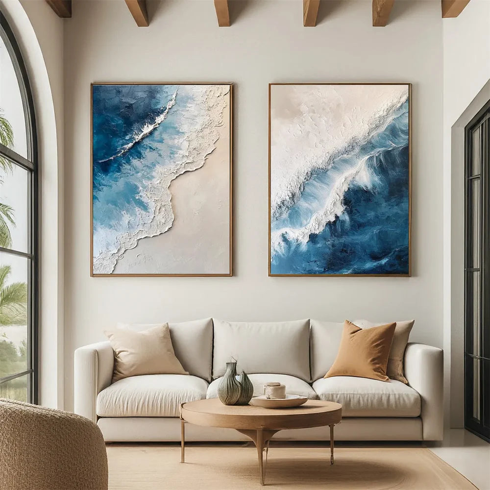 Abstract Ocean And Sky Textured Set of 2 Canvas Art #OC059