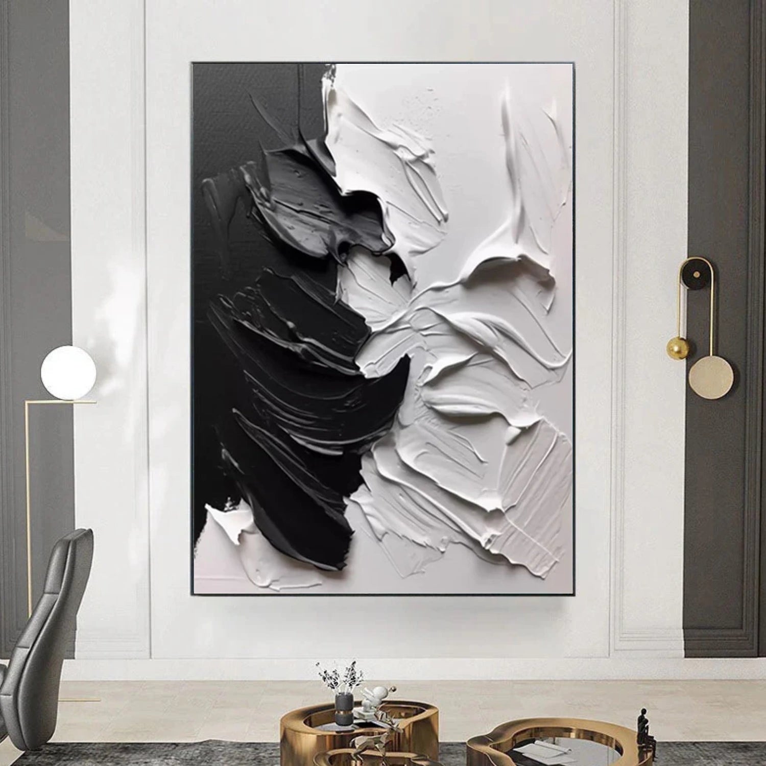 Black and White Minimalist Textured Canvas Art #WZ111