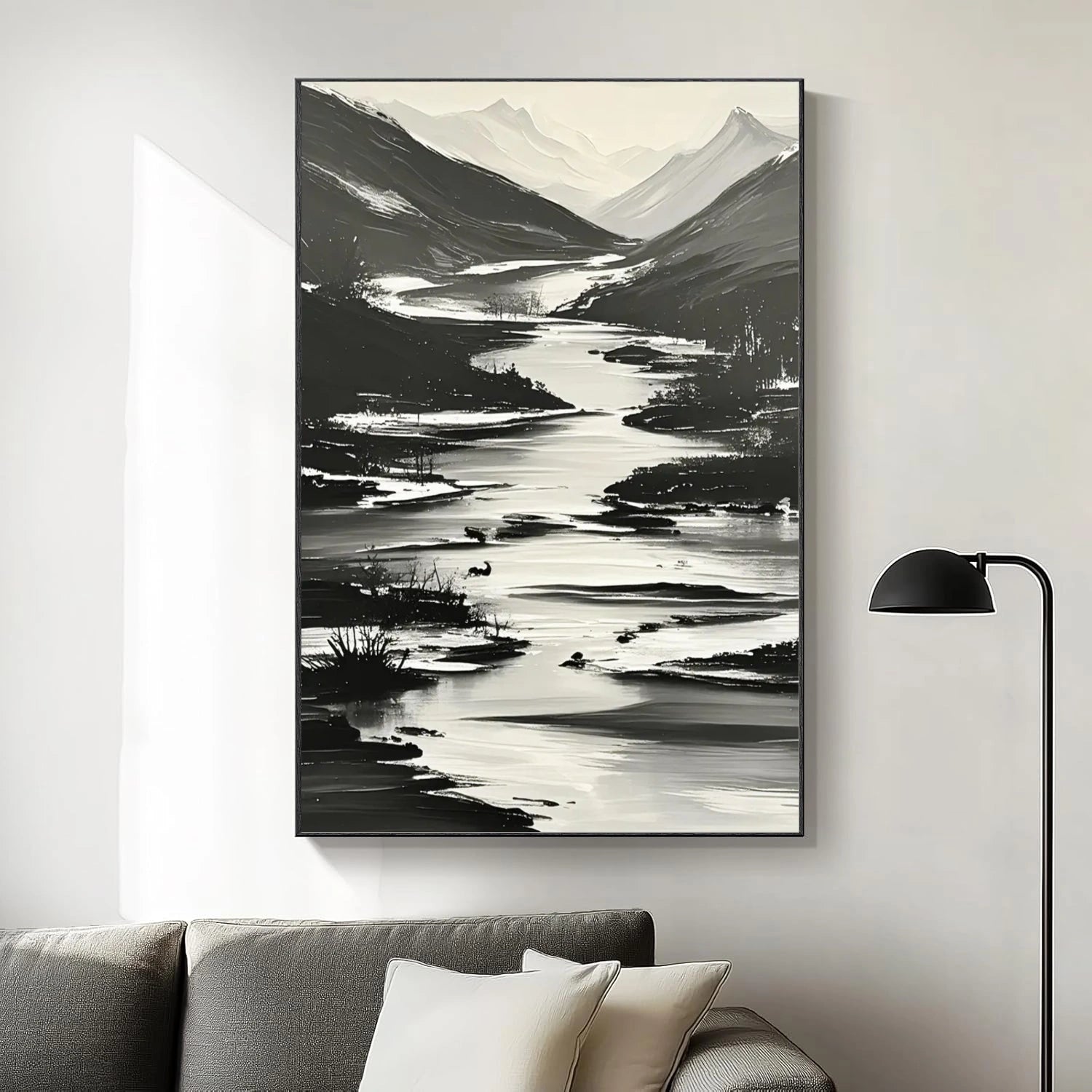 Black and White Minimalist Mountain Canvas Art #BT052