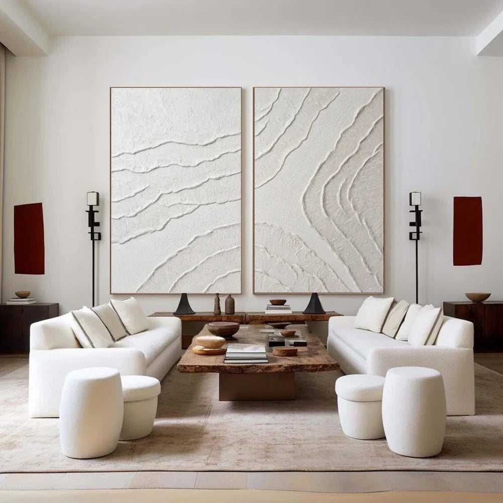 White Minimalist Textured Wall Art Set of 2 #WM057