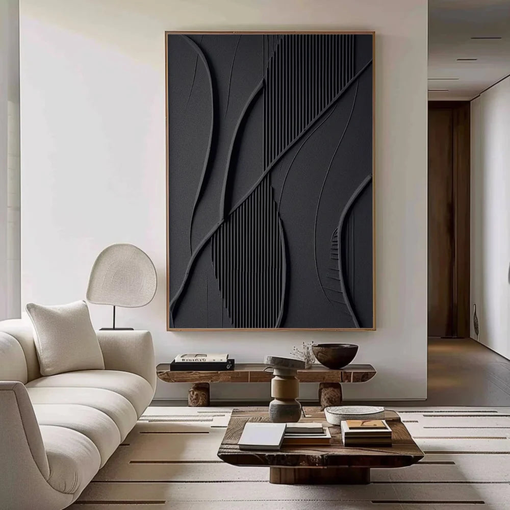 Black Minimalist Textured Canvas Art #WZ045