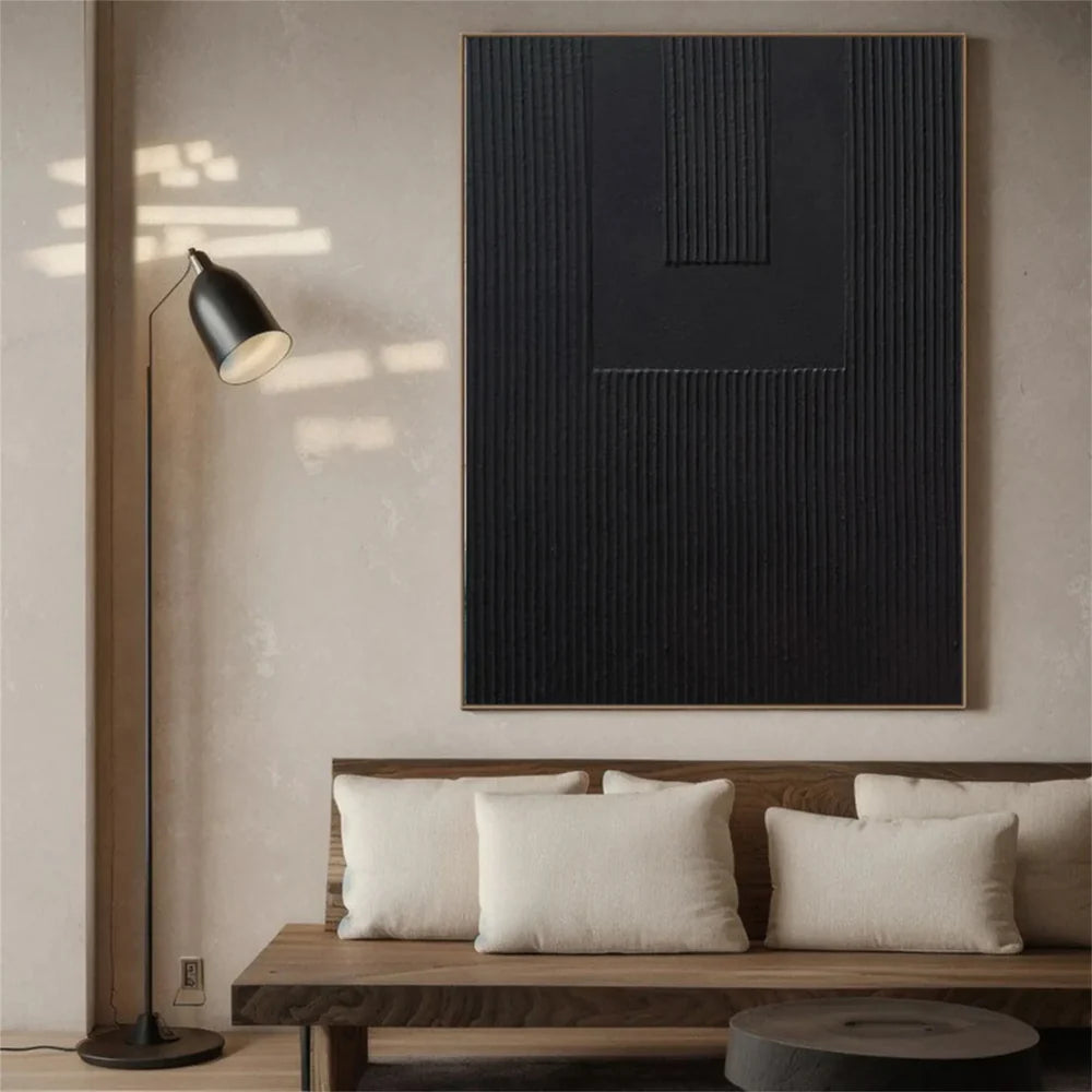 Black Minimalist Textured Canvas Art #WZ082