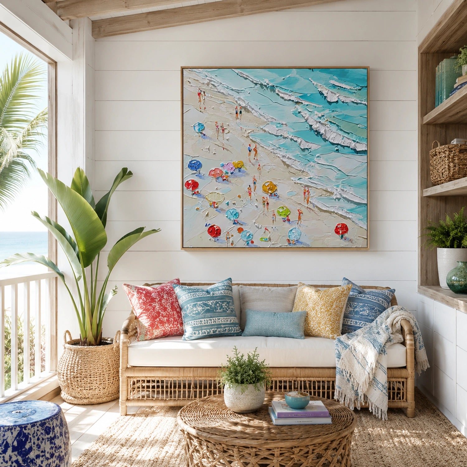 Abstract Ocean And Sky Textured Canvas Art #OC196