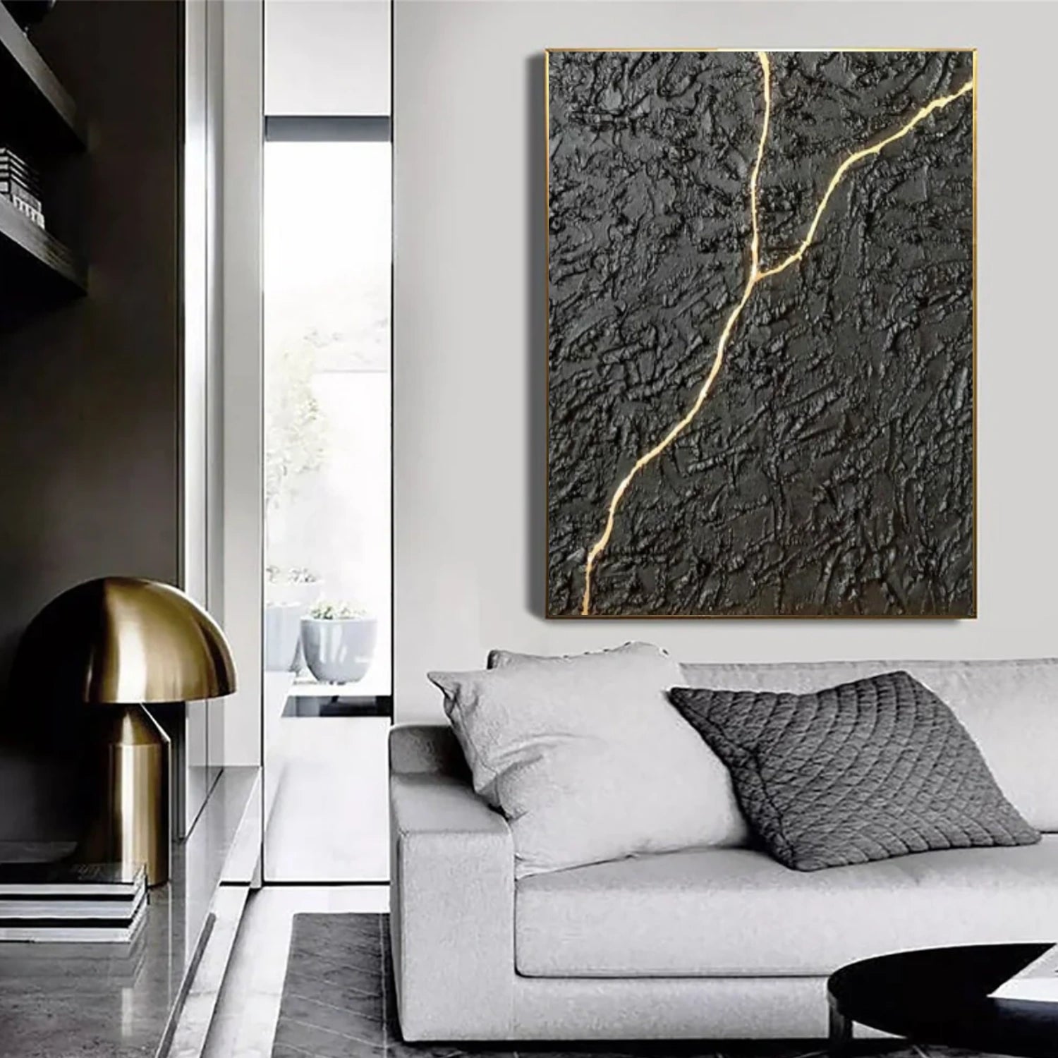 Black Minimalist Textured Canvas Art #WZ110