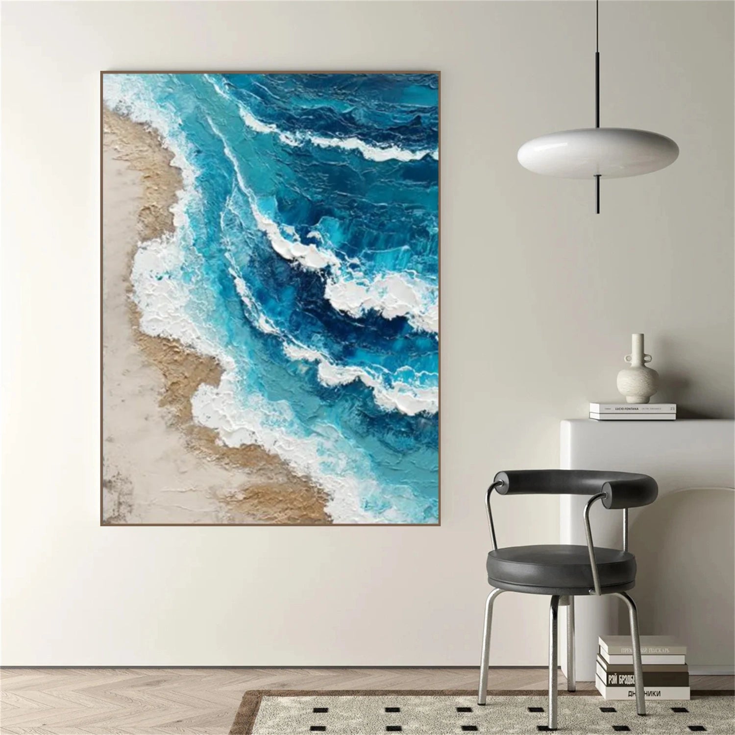Abstract Ocean And Sky Textured Canvas Art #OC136