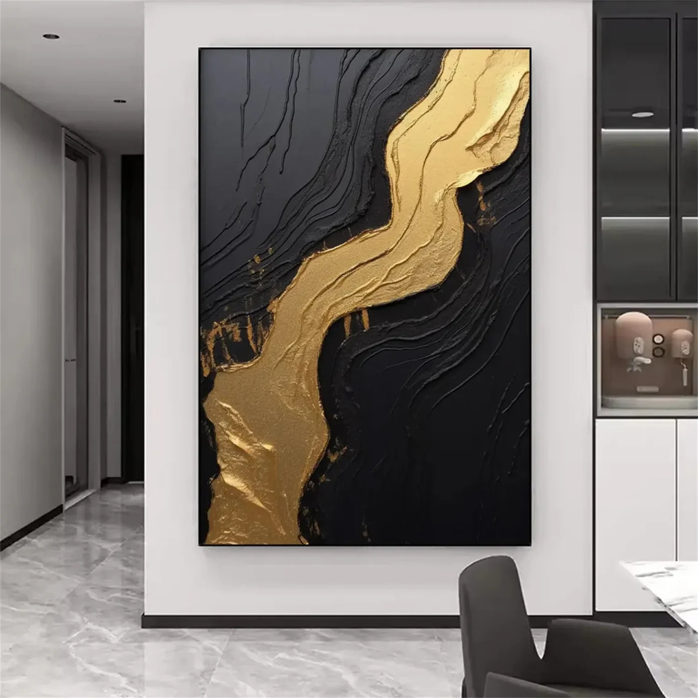 Black Minimalist Textured Canvas Art #WZ071