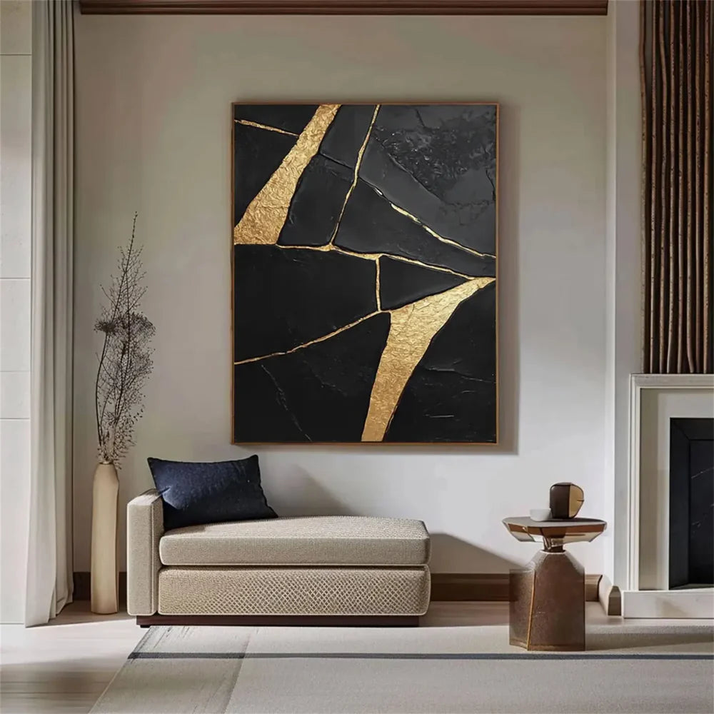 Black Minimalist Textured Canvas Art #WZ094