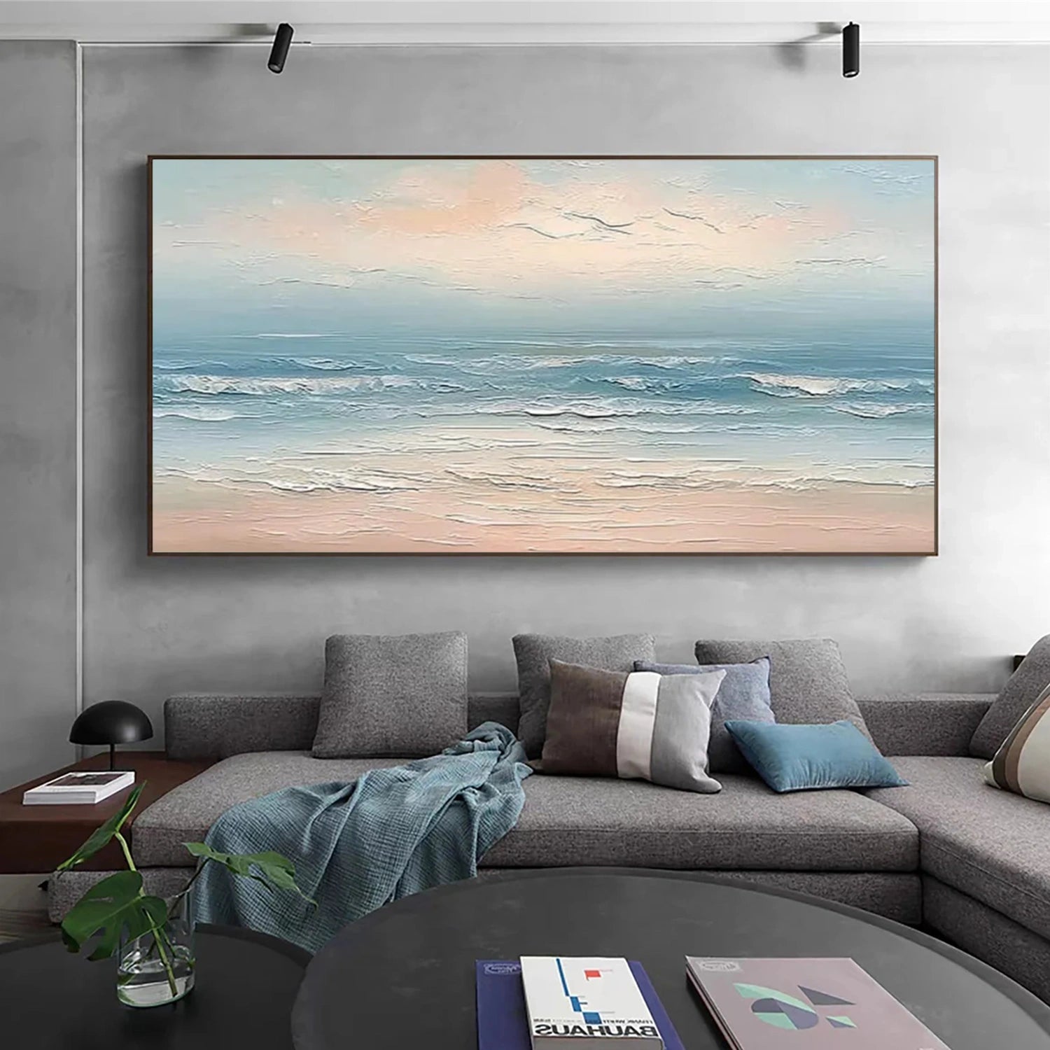Abstract Ocean And Sky Textured Canvas Art #OC157