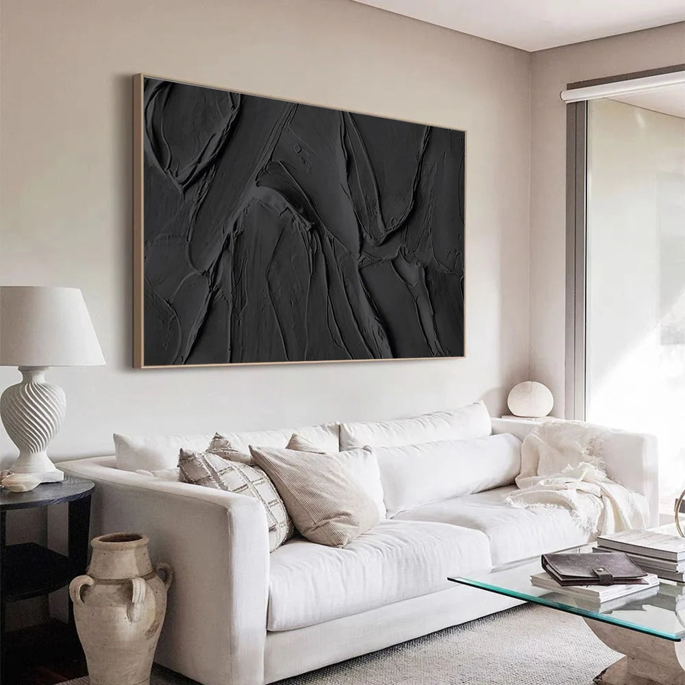 Black Minimalist Textured Canvas Art #WZ029