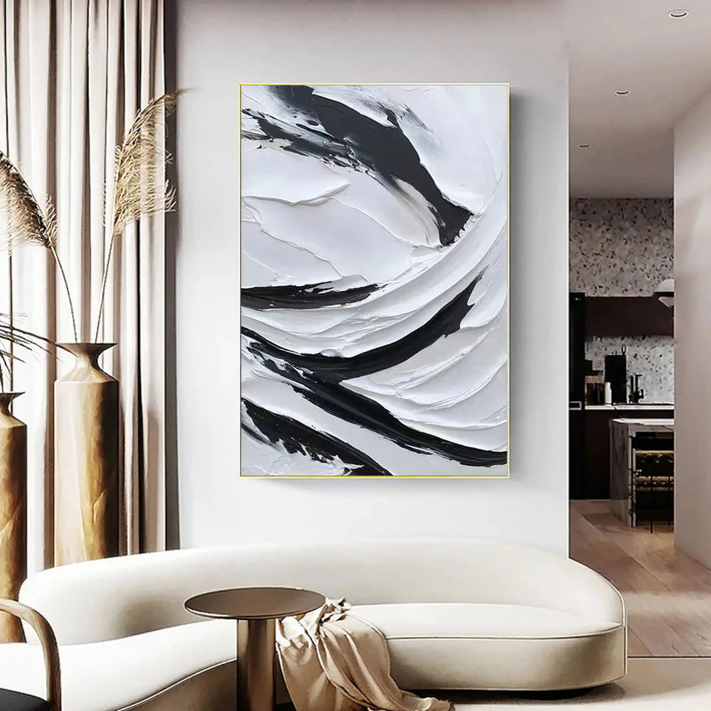 Black and White Minimalist Textured Canvas Art #WZ018