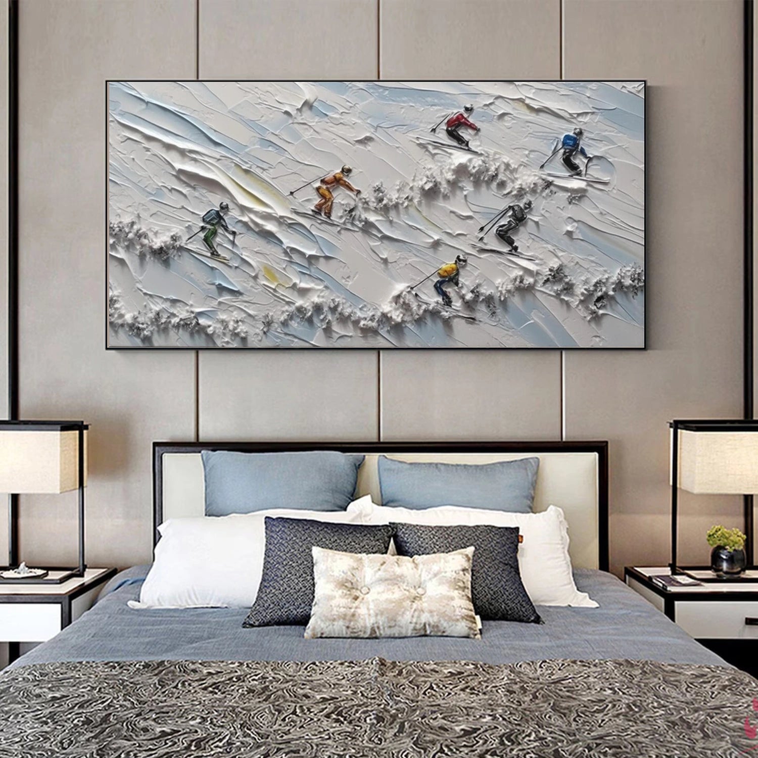 Skiing Sport Textured Canvas Painting #PB053