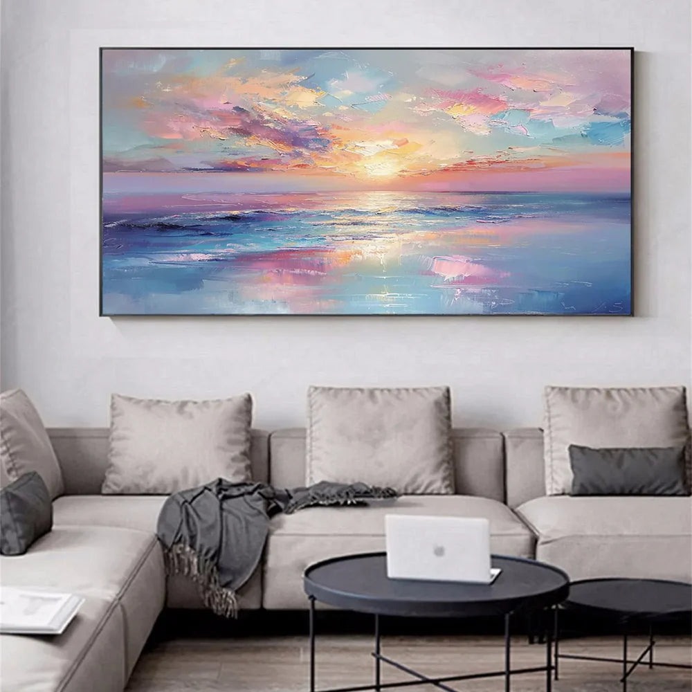 Colorful Abstract Ocean And Sky Textured Canvas Art #OC056