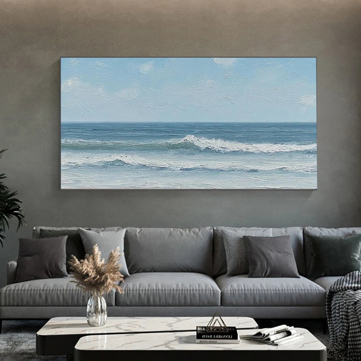 Abstract Ocean And Sky Textured Canvas Art #OC158
