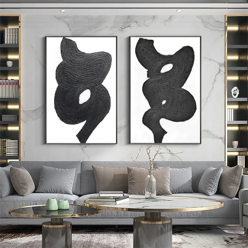 Black and White Minimalist Canvas Art Set of 2 #WZ050
