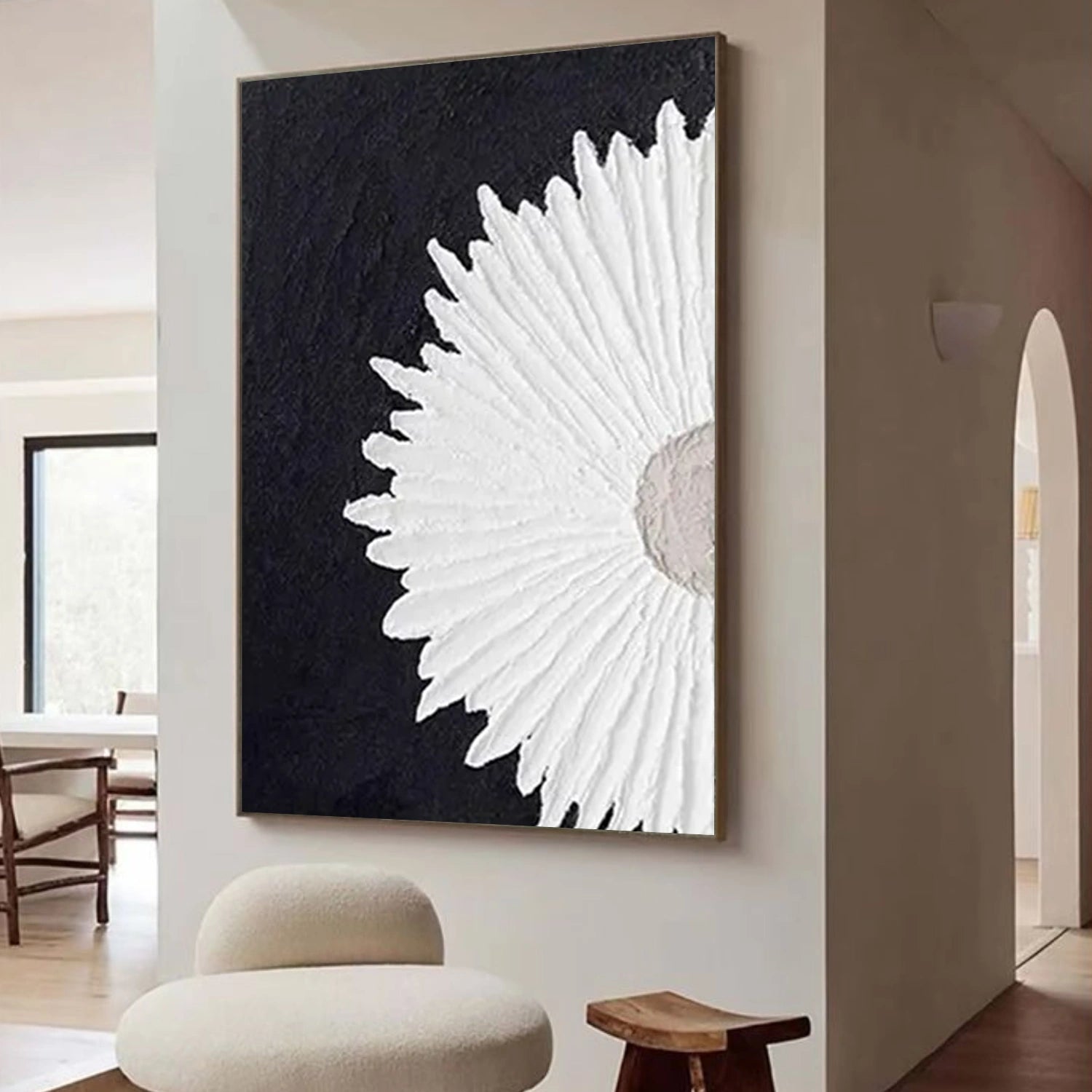 Black and White Minimalist Textured Canvas Art #WZ119