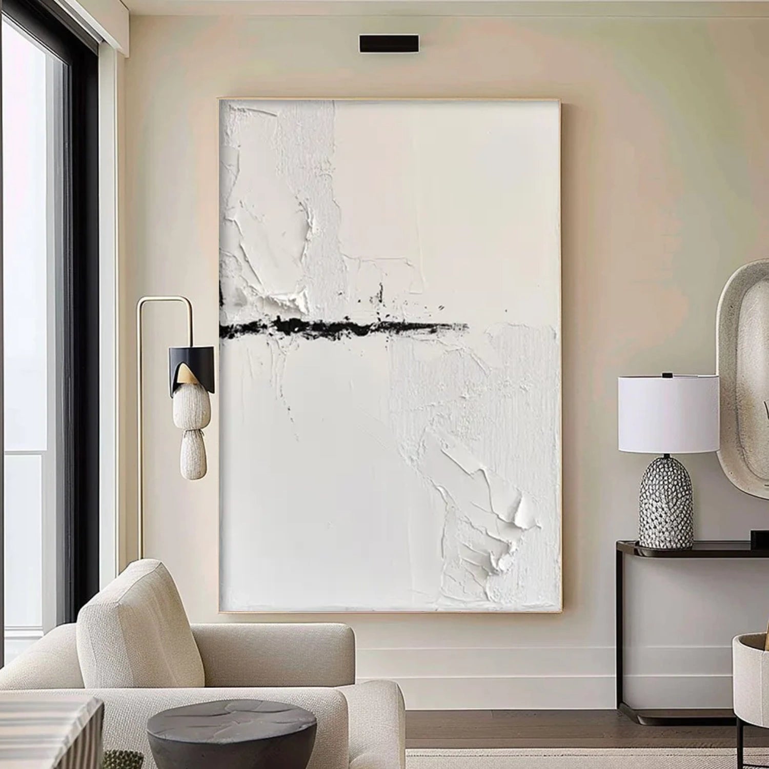 Black and White Minimalist Textured Canvas Art #WZ120