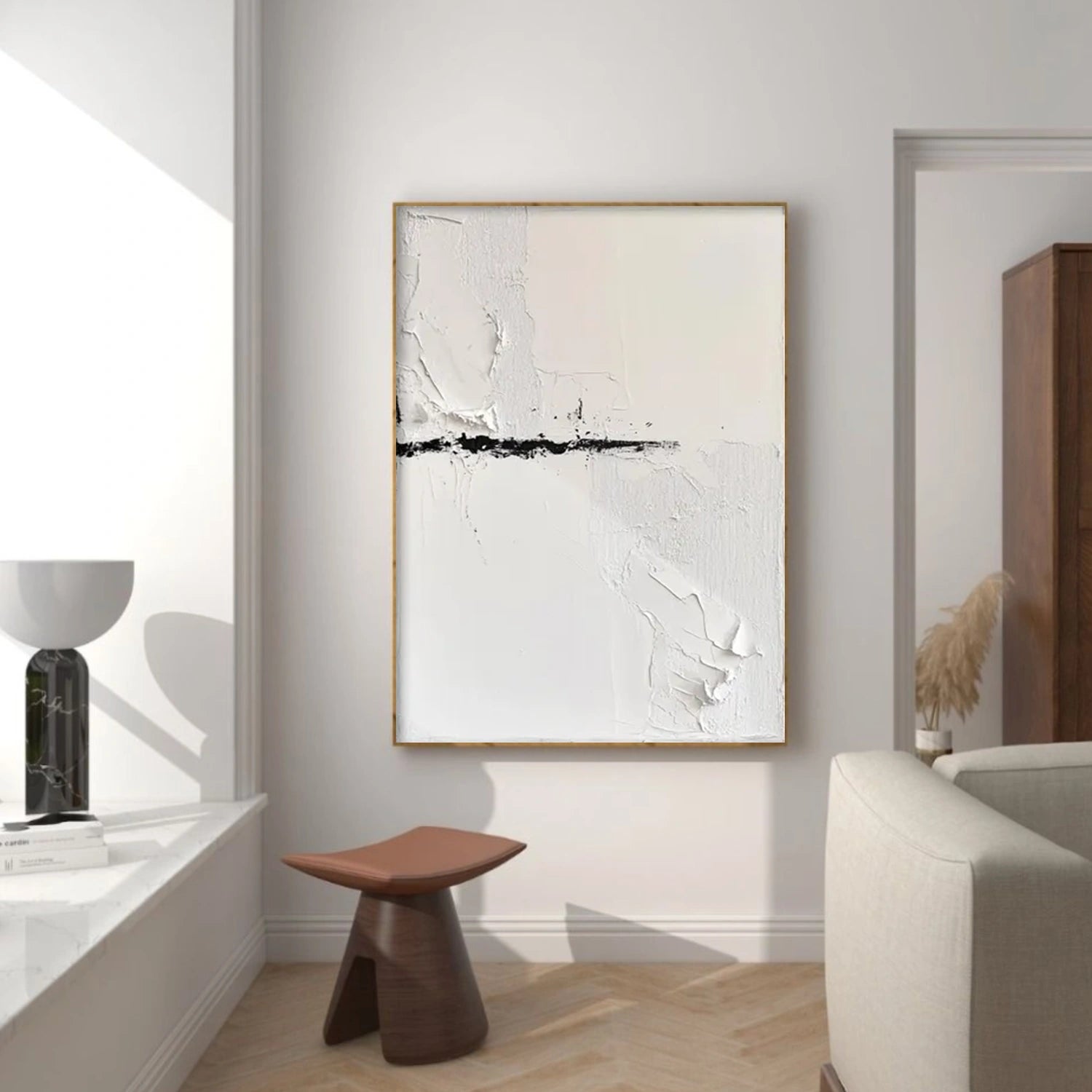 Black and White Minimalist Textured Canvas Art #WZ120