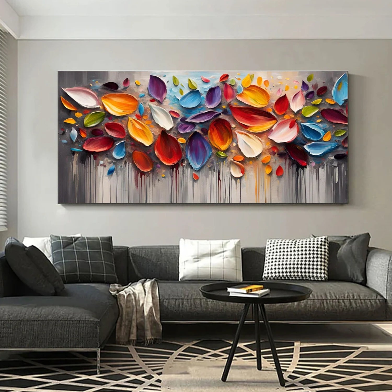 Colorful Abstract Flower And Tree Textured Canvas Art #MF135