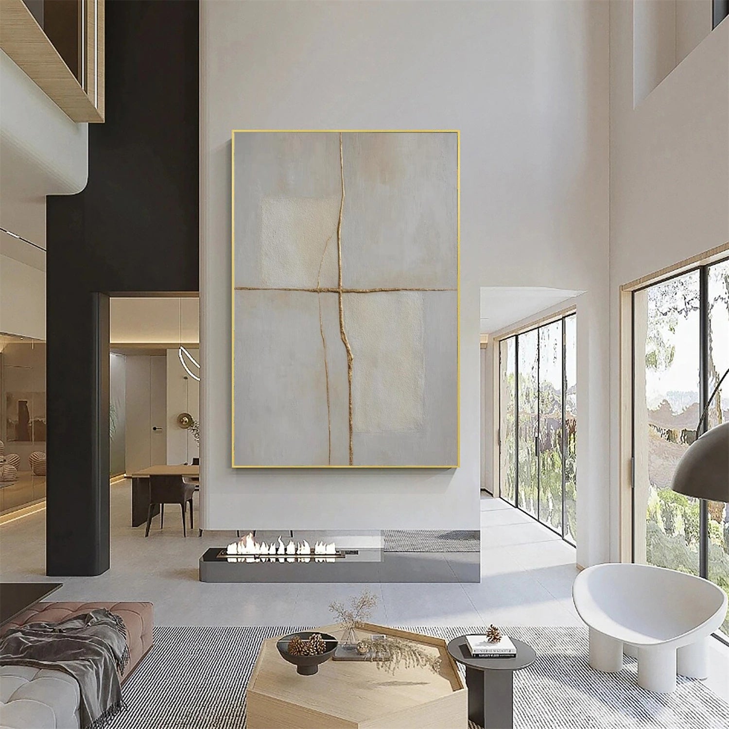 Beige and Grey Minimalist Textured Canvas Art #WM145