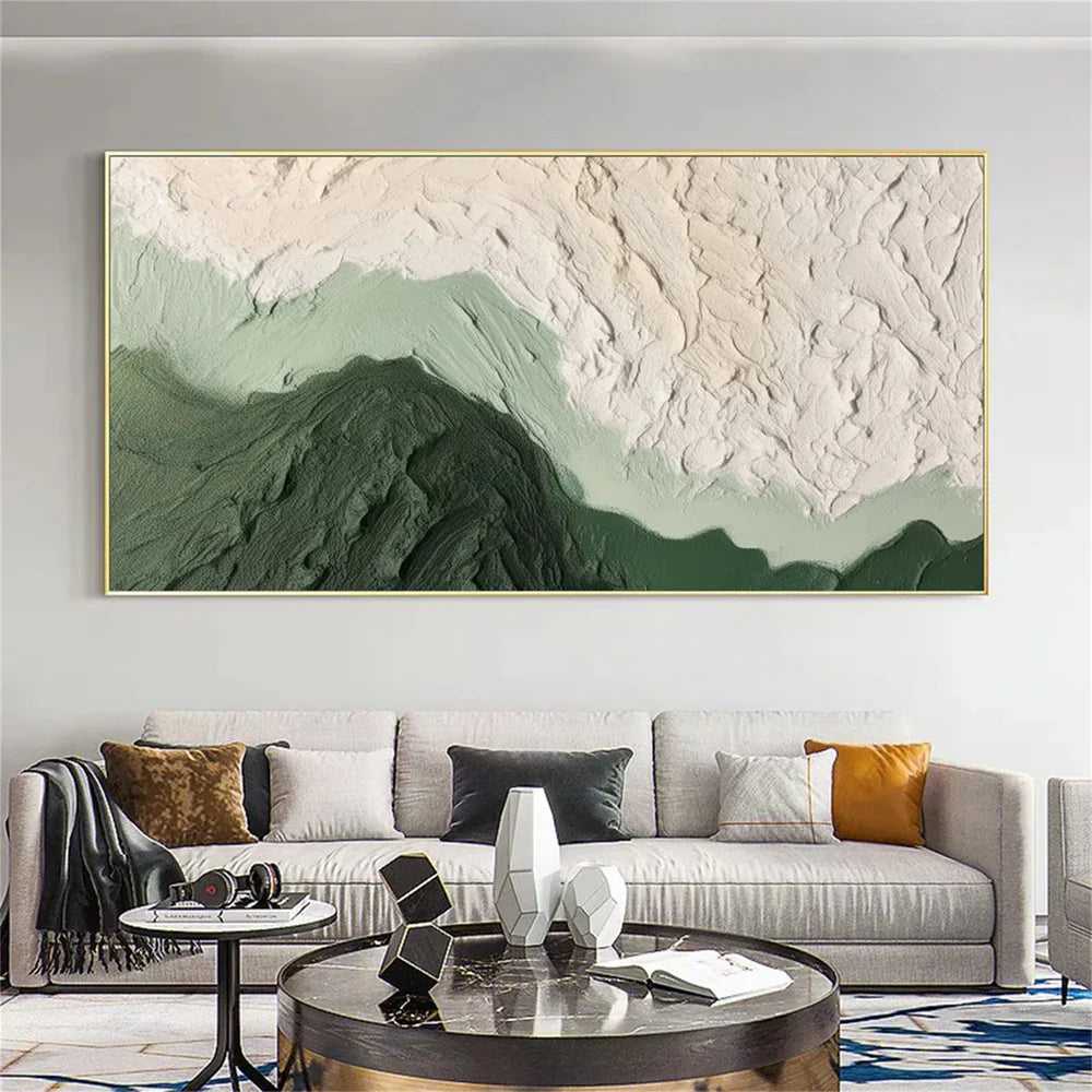 Green & Beige Minimalist Ocean And Sky Textured Canvas Art # OC015