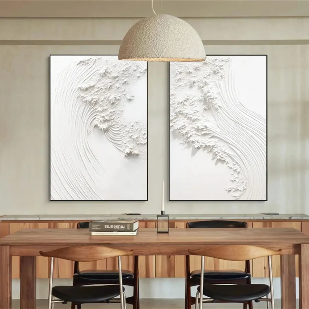 White Minimalist Textured Wall Art Set of 2 #WM067