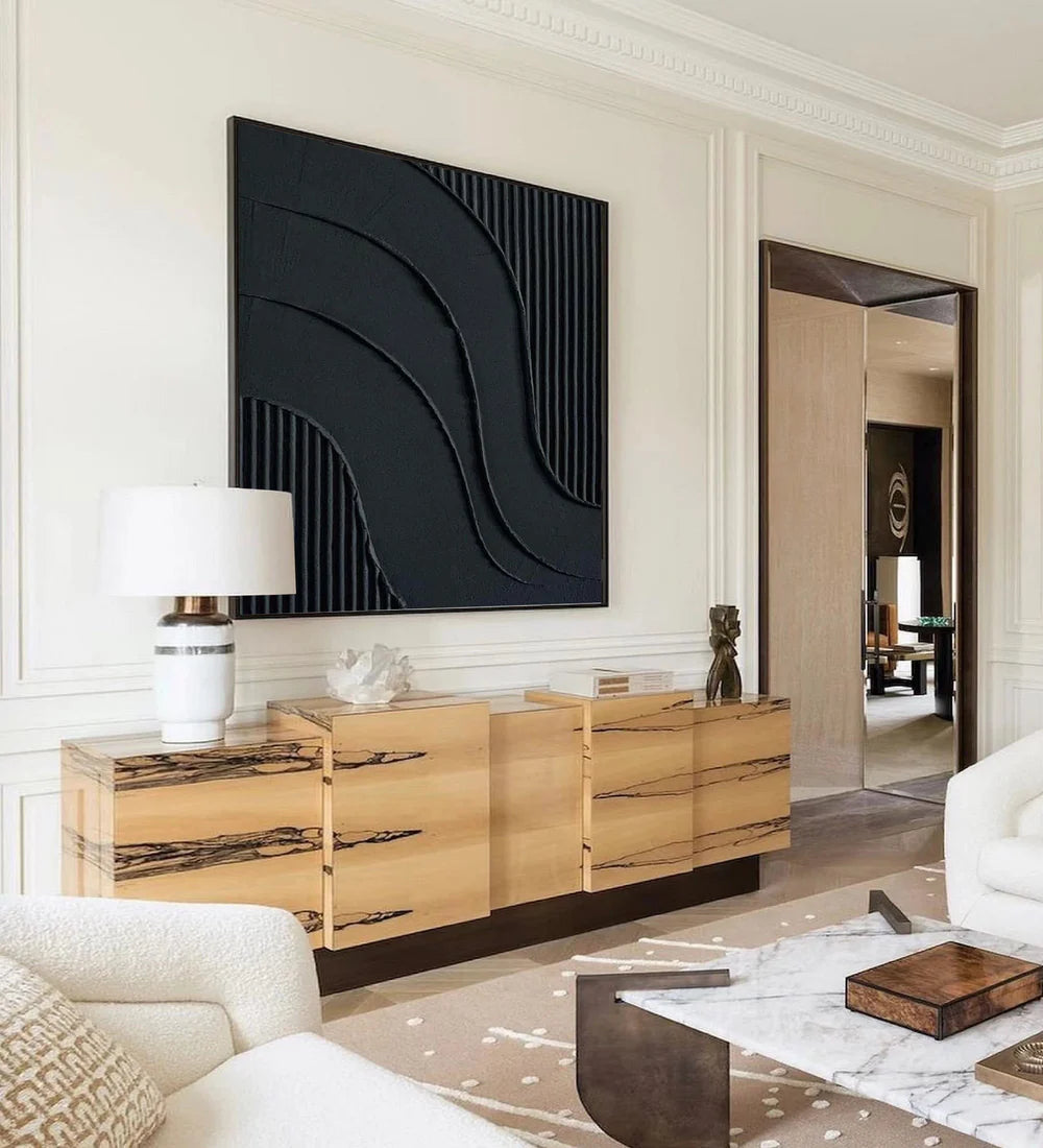 Black Minimalist Textured Canvas Art #WZ001