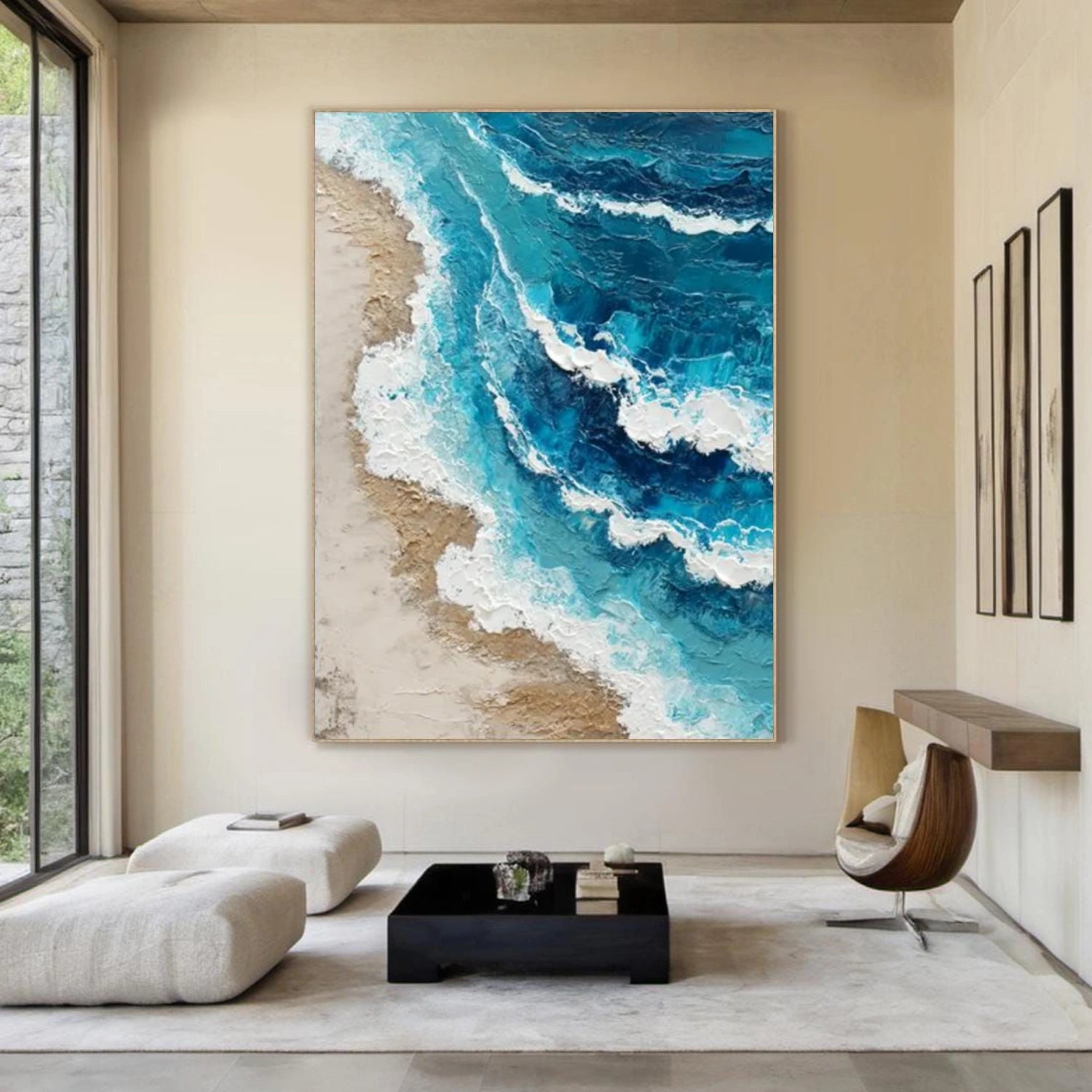 Abstract Ocean And Sky Textured Canvas Art #OC136