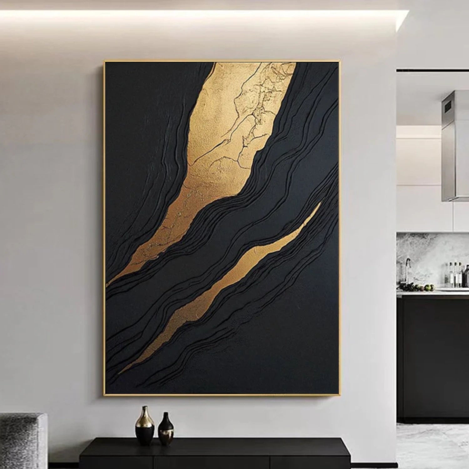Black Minimalist Textured Canvas Art #WZ102