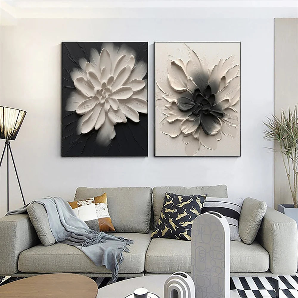 Minimalist Flower And Tree Textured Canvas Art Set of 2 #MF070