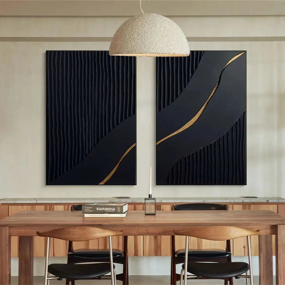 Black Minimalist Textured Canvas Art Set of 2 #WZ024