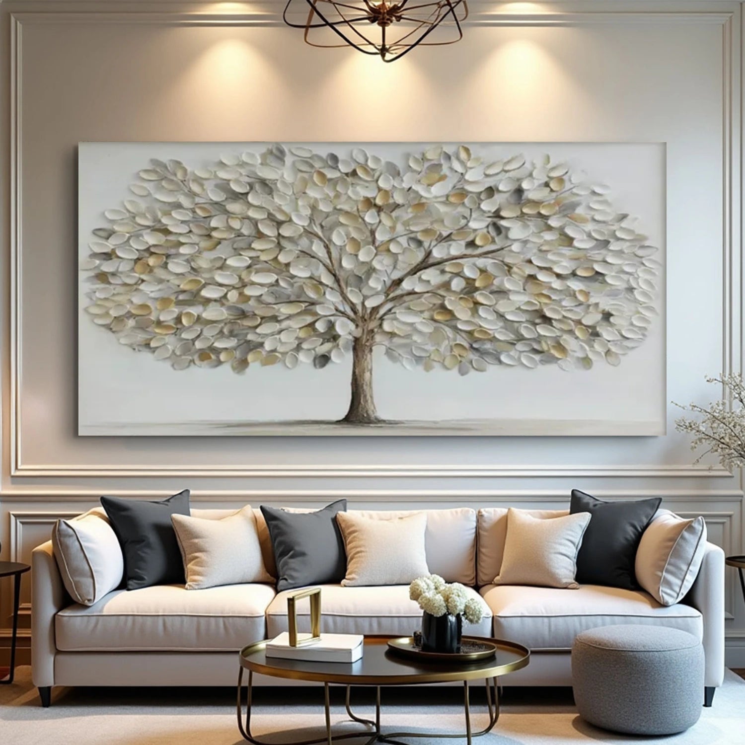Minimalist Flower And Tree Textured Canvas Art #MF080