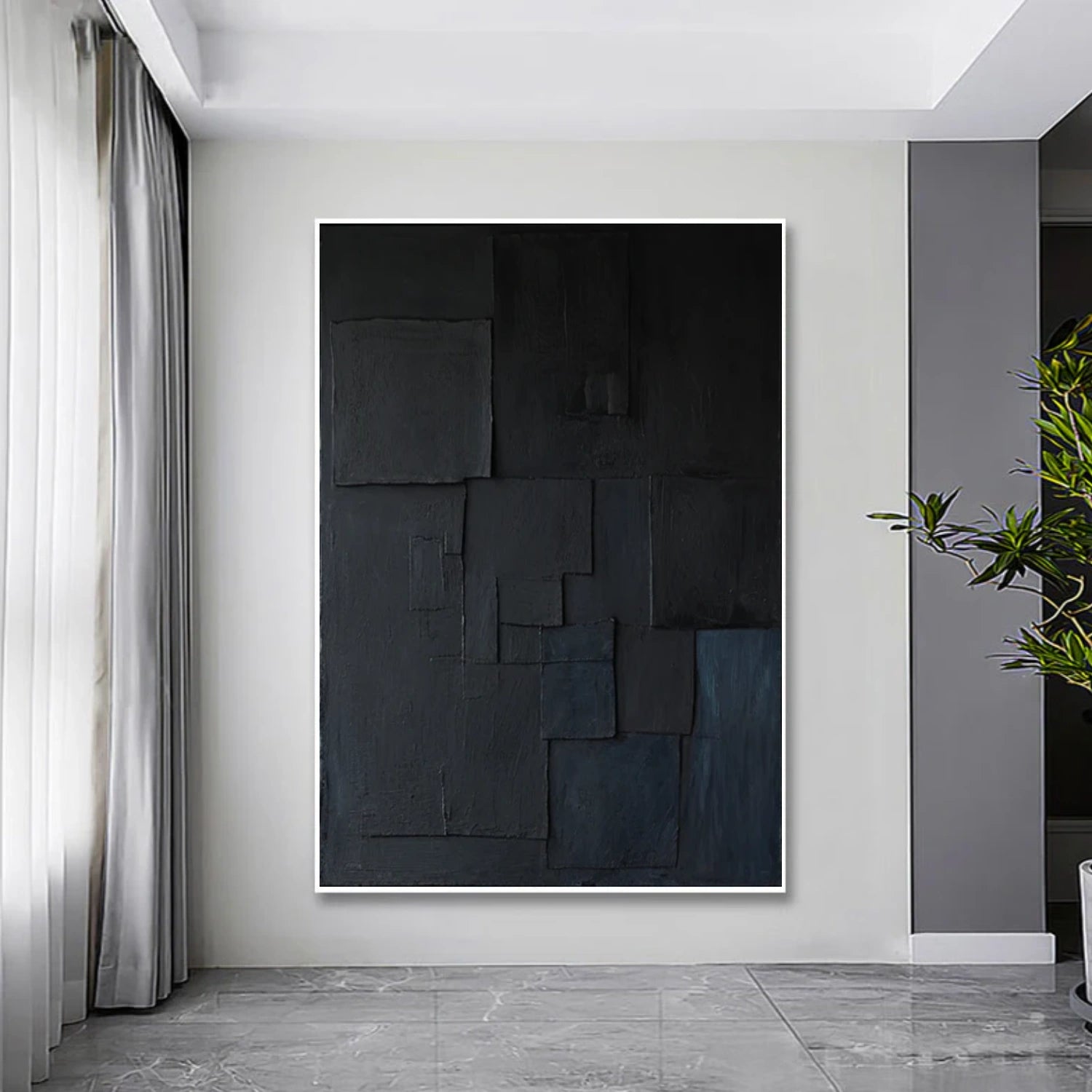 Black Minimalist Textured Canvas Art #WZ116