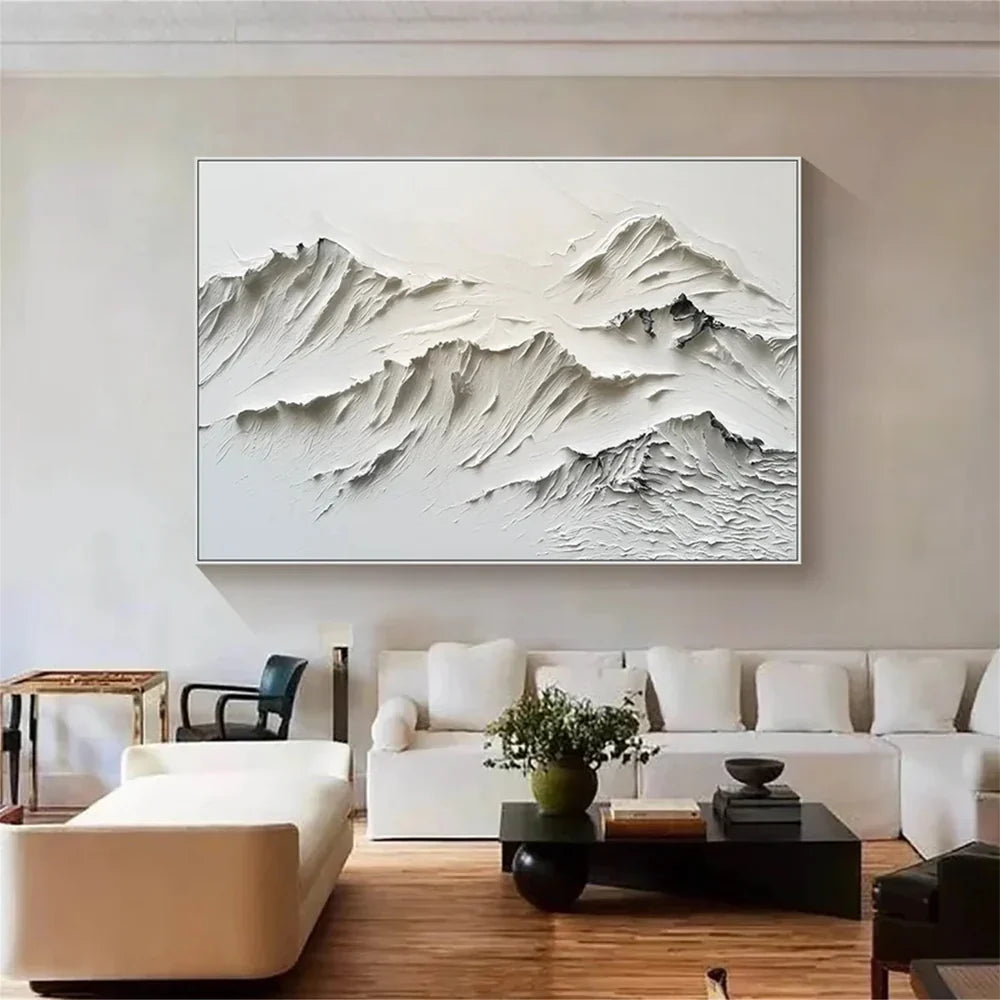 Black & White Minimalist Mountain Textured Canvas Art #BT010