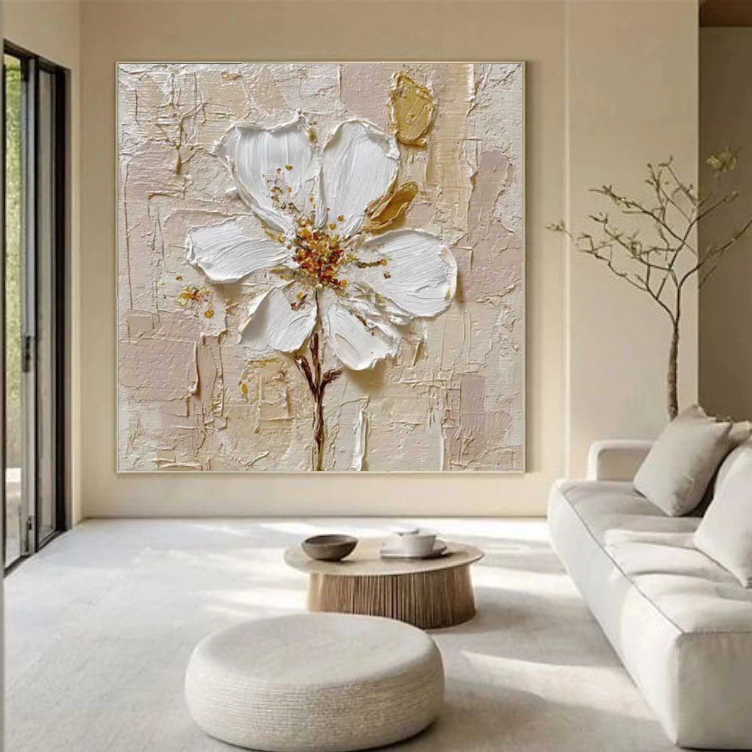 Minimalist Flower And Tree Textured Canvas Art #MF099