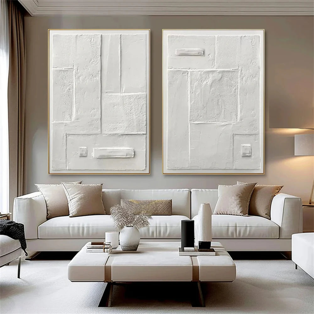 White Minimalist Textured Wall Art Set of 2 #WM042