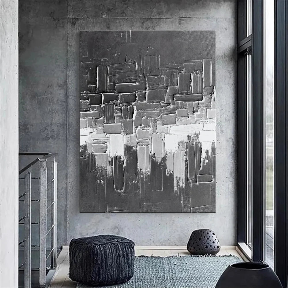Black and White Minimalist Textured Canvas Art #WZ017