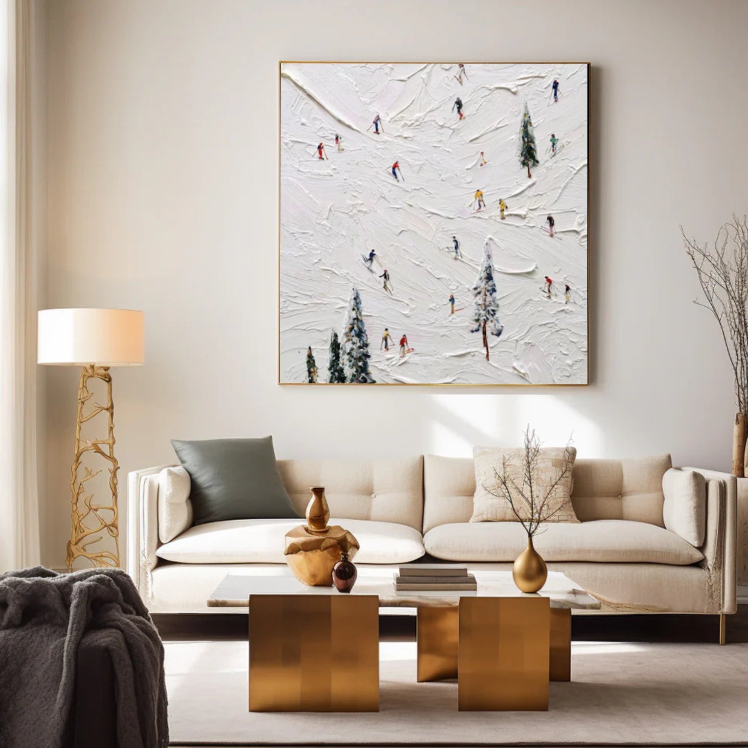 Skiing Sport Textured Canvas Painting #PB043
