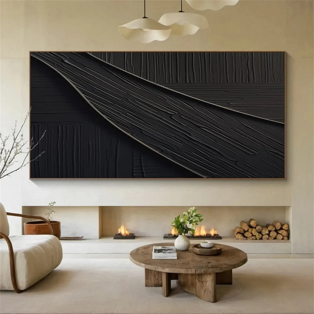 Black Minimalist Textured Canvas Art #WZ091