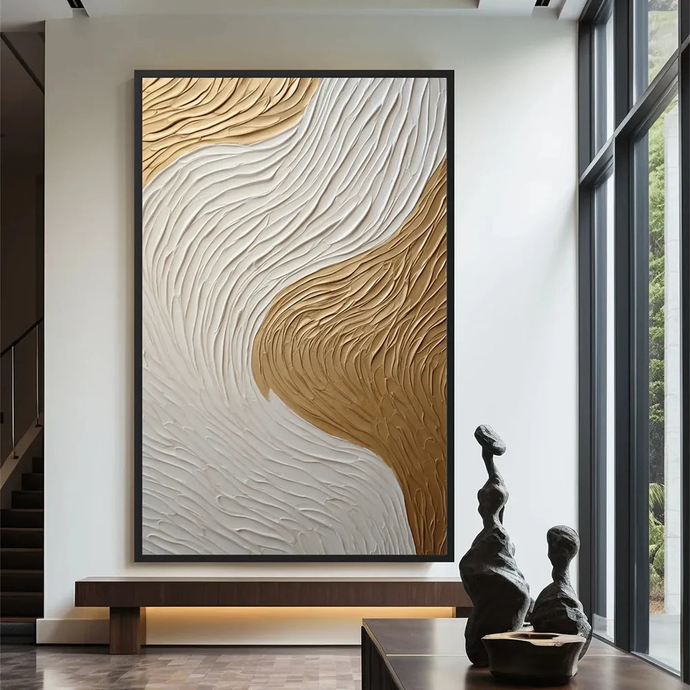 White and Gold Minimalist Textured Wall Art #WM053