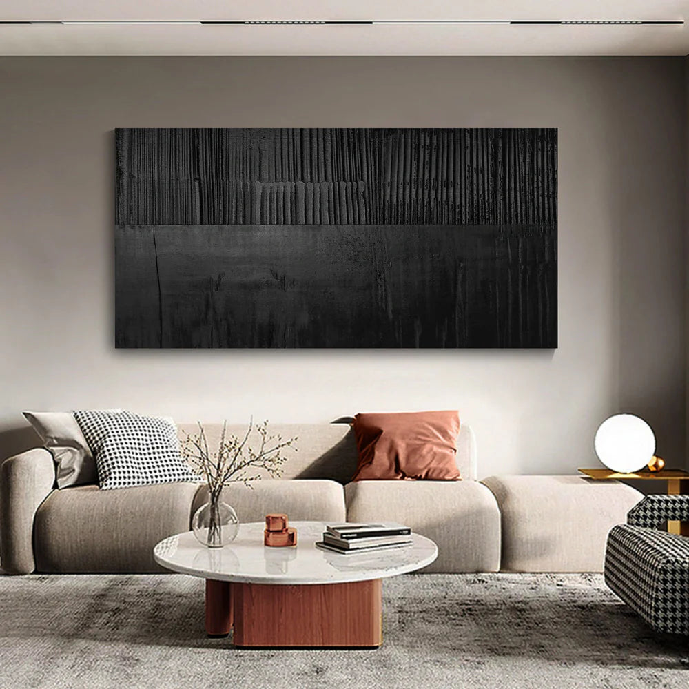 Black Minimalist Textured Canvas Art #WZ028
