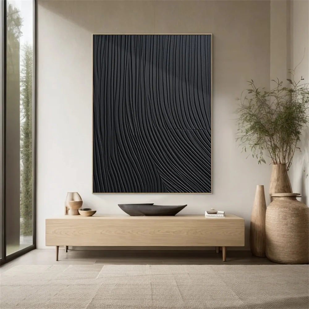 Black Minimalist Textured Canvas Art #WZ088