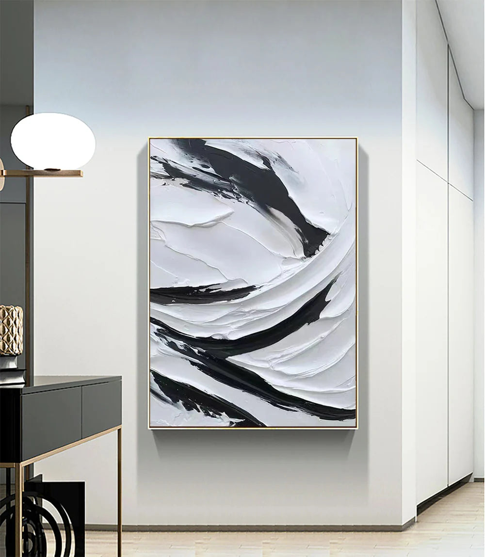 Black and White Minimalist Textured Canvas Art #WZ018