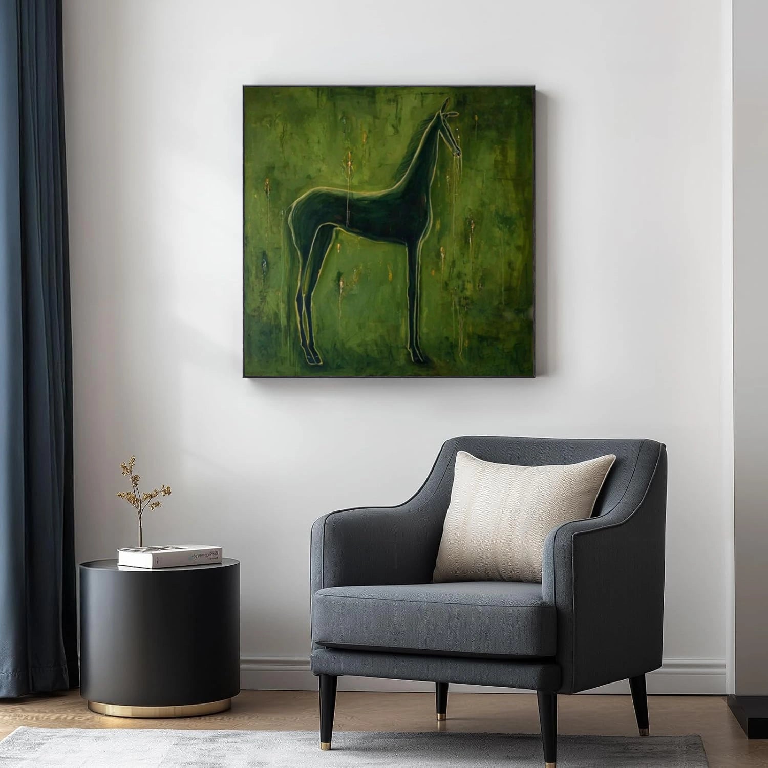 Green Abstract Animal Horse Canvas Art #DW126