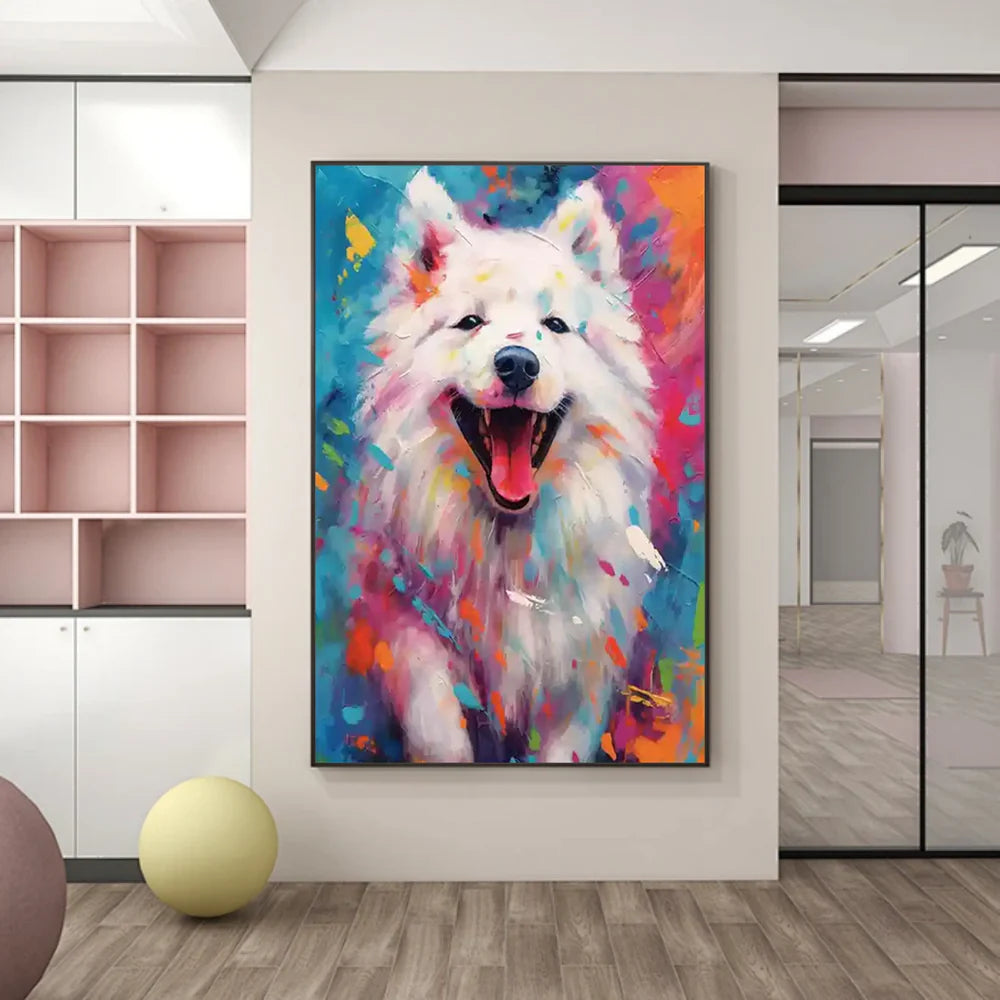 Colorful Abstract Animal Dog Textured Canvas Art #DW064