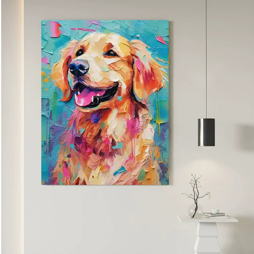 Colorful Abstract Animal Dog Textured Canvas Art #DW065