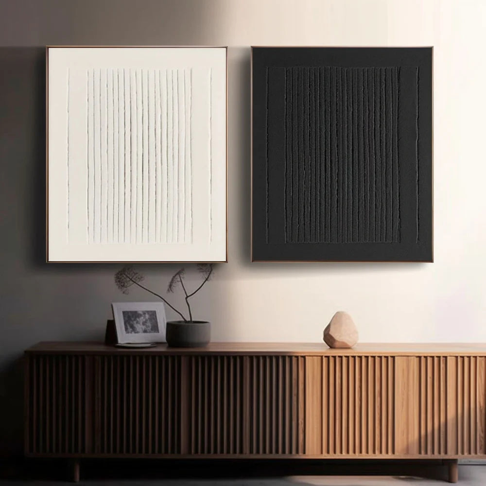 Black and White Minimalist Textured Canvas Art Set of 2 #WZ049