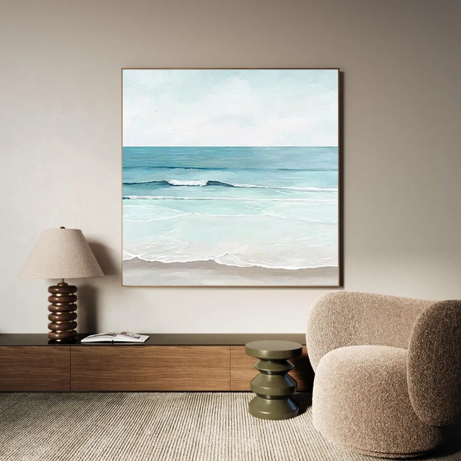Abstract Ocean And Sky Textured Canvas Art #OC155