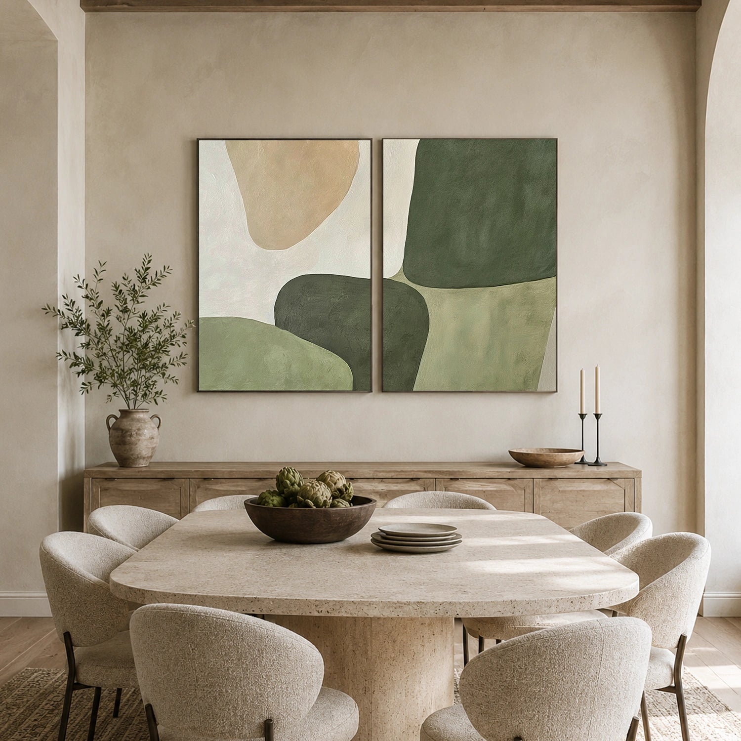 Green Minimalist Canvas Art Set of 2 #WM161